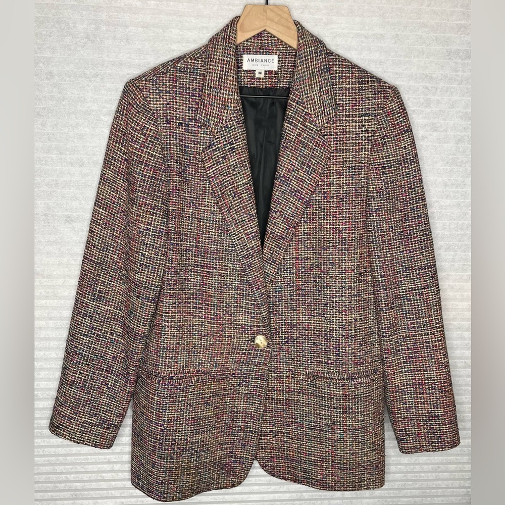 AMBIANCE New York Vintage Tweed Silk Women’s Blazer Jacket multicolor size M - Picture 14 of 14
